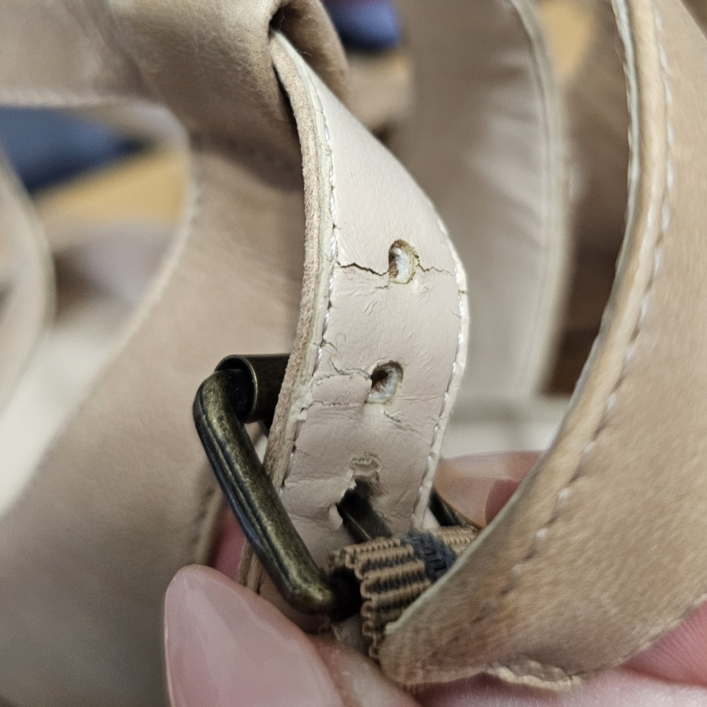 Ninewest open toe leather neutral beige platform heels size 9 - Picture 8 of 12